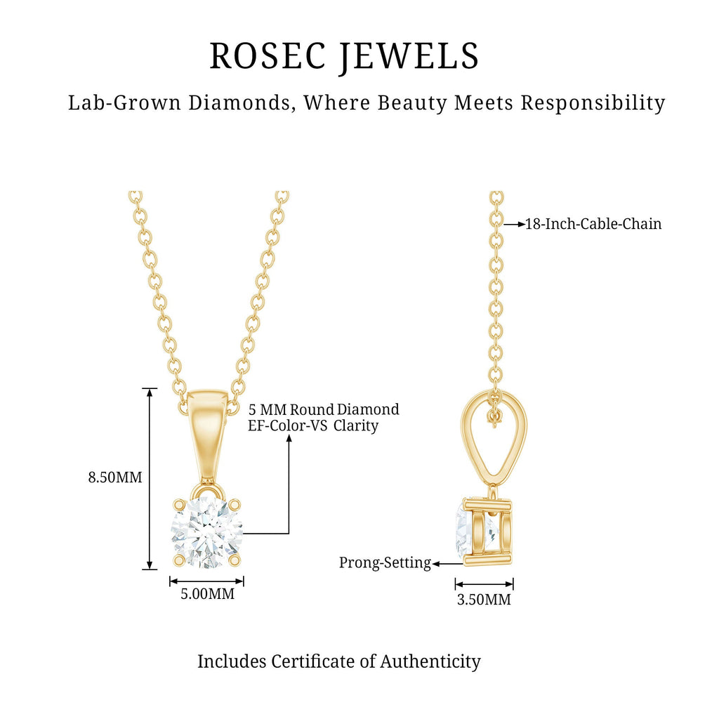 Round Brilliant Cut 5 MM Lab Diamond Solitaire Necklace for Women