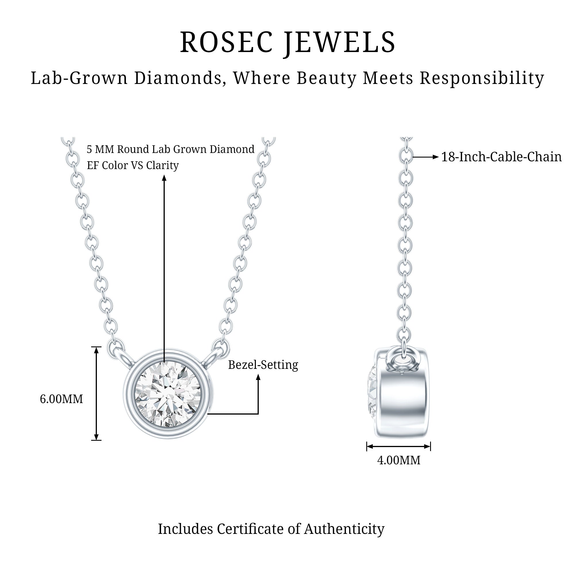 Half Carat Lab Grown Diamond Solitaire Necklace in Sterling Silver