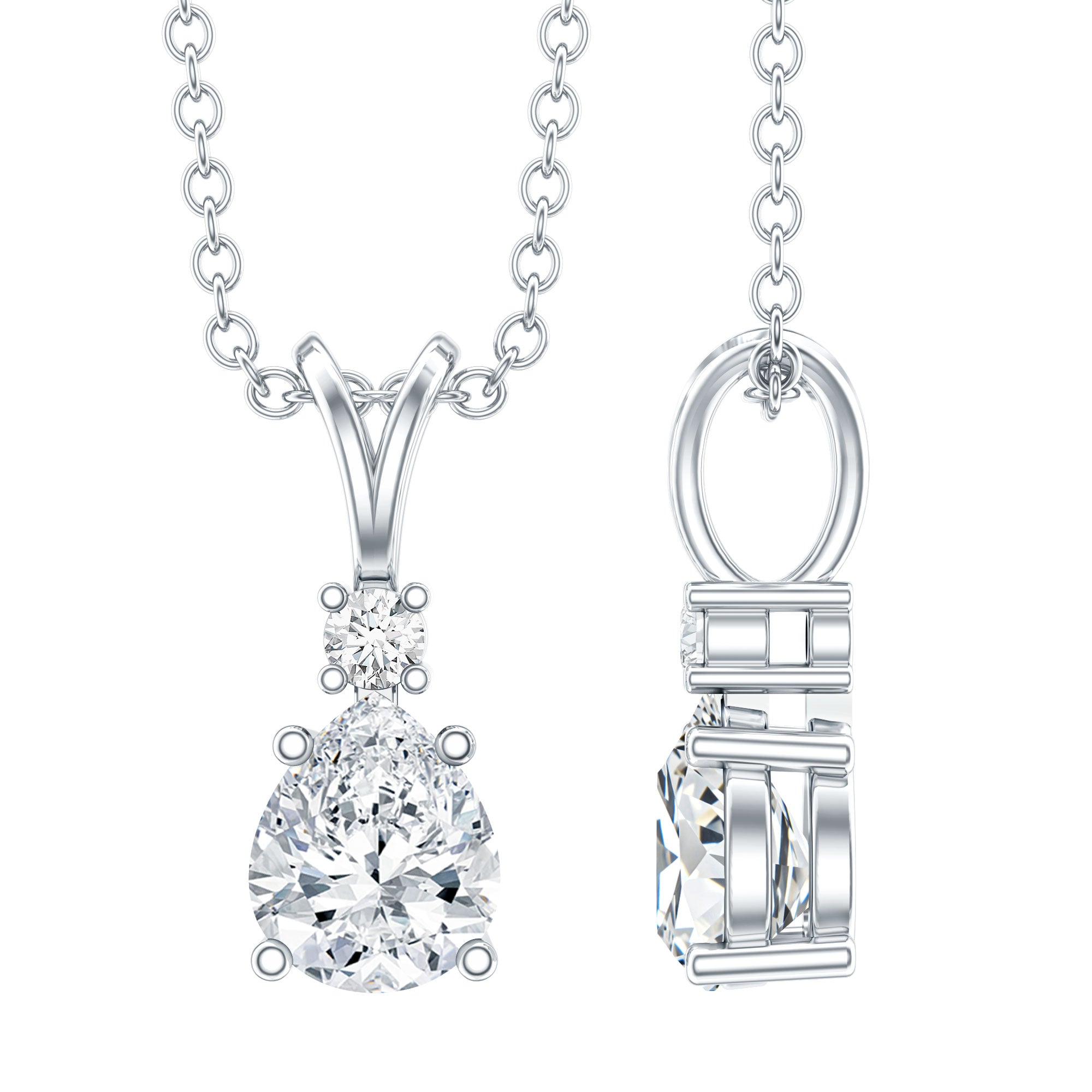 6X5mm Pear Lab Grown Diamond Teardrop Necklace With Silver Chain
