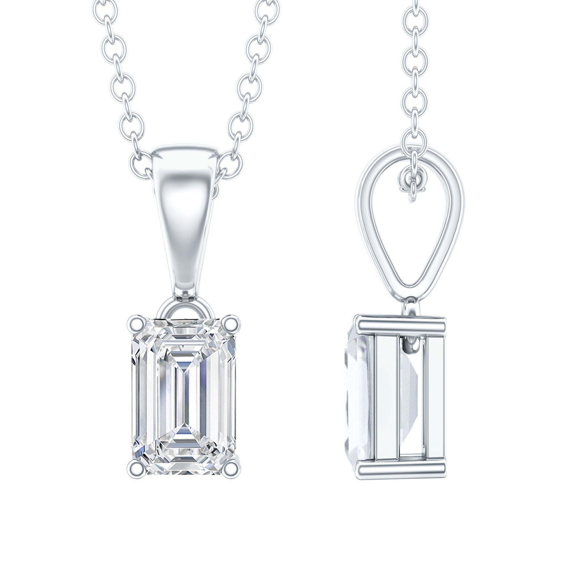 0.7 Carat Lab Grown Diamond Emerald Cut Necklace with Silver Chain