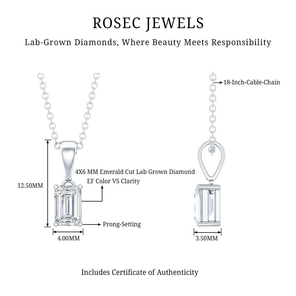 0.7 Carat Lab Grown Diamond Emerald Cut Necklace with Silver Chain