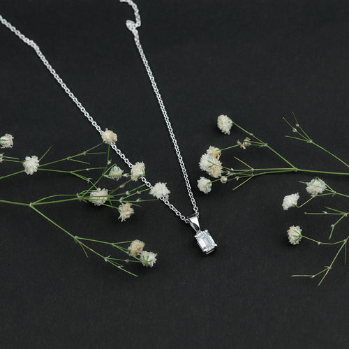 0.7 Carat Lab Grown Diamond Emerald Cut Necklace with Silver Chain