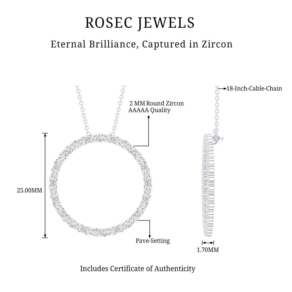 Certified Cubic Zirconia Eternity Circle Necklace with Silver Chain