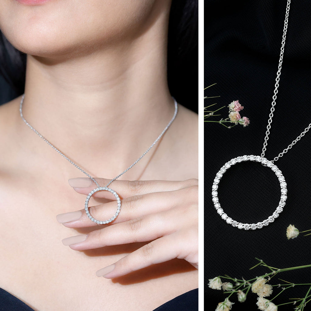 Certified Cubic Zirconia Eternity Circle Necklace with Silver Chain