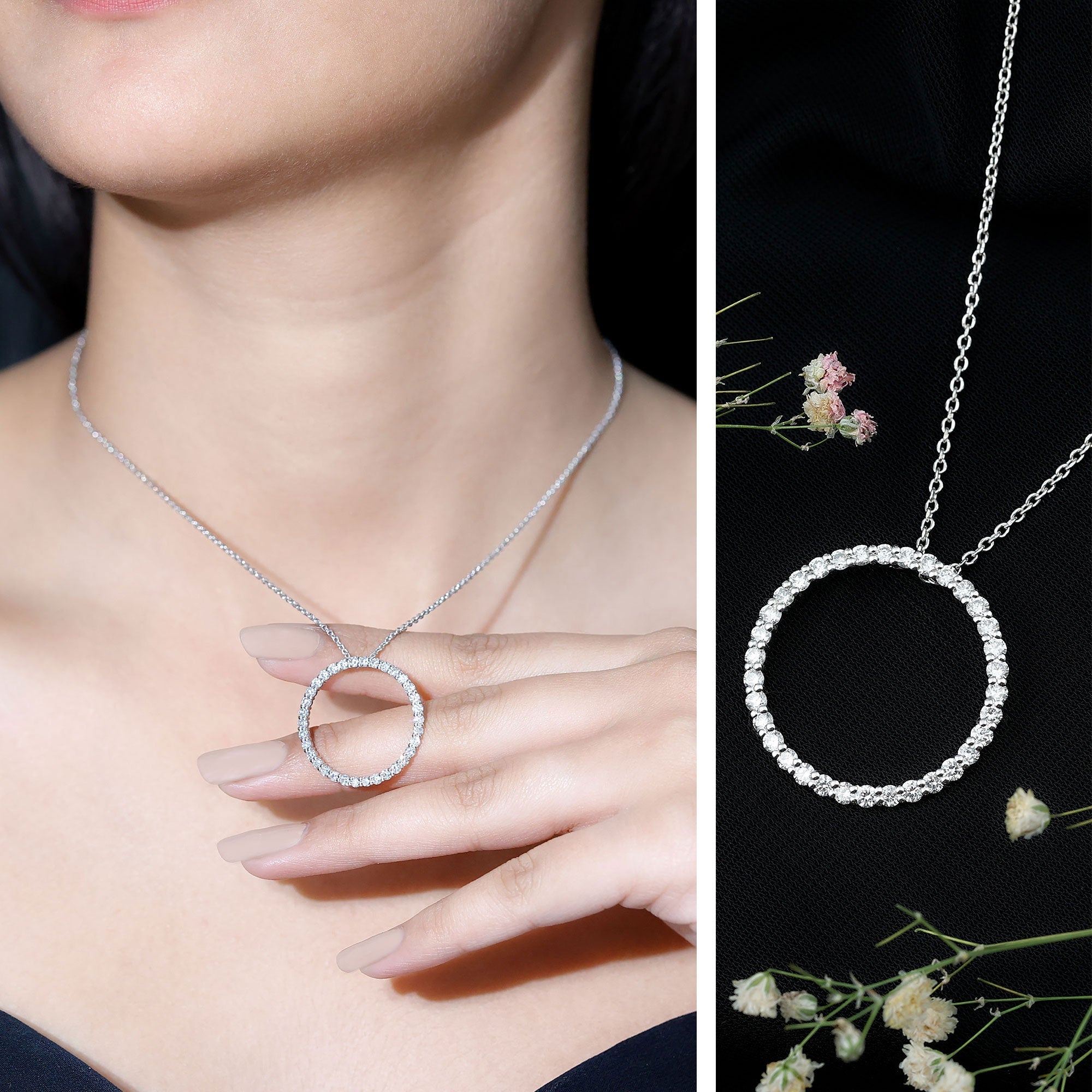 Certified Cubic Zirconia Eternity Circle Necklace with Silver Chain