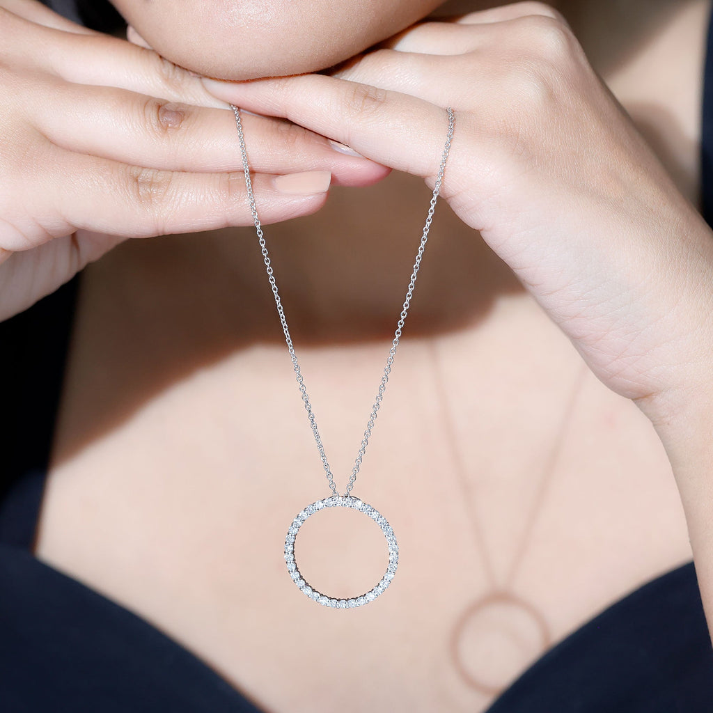 Certified Cubic Zirconia Eternity Circle Necklace with Silver Chain