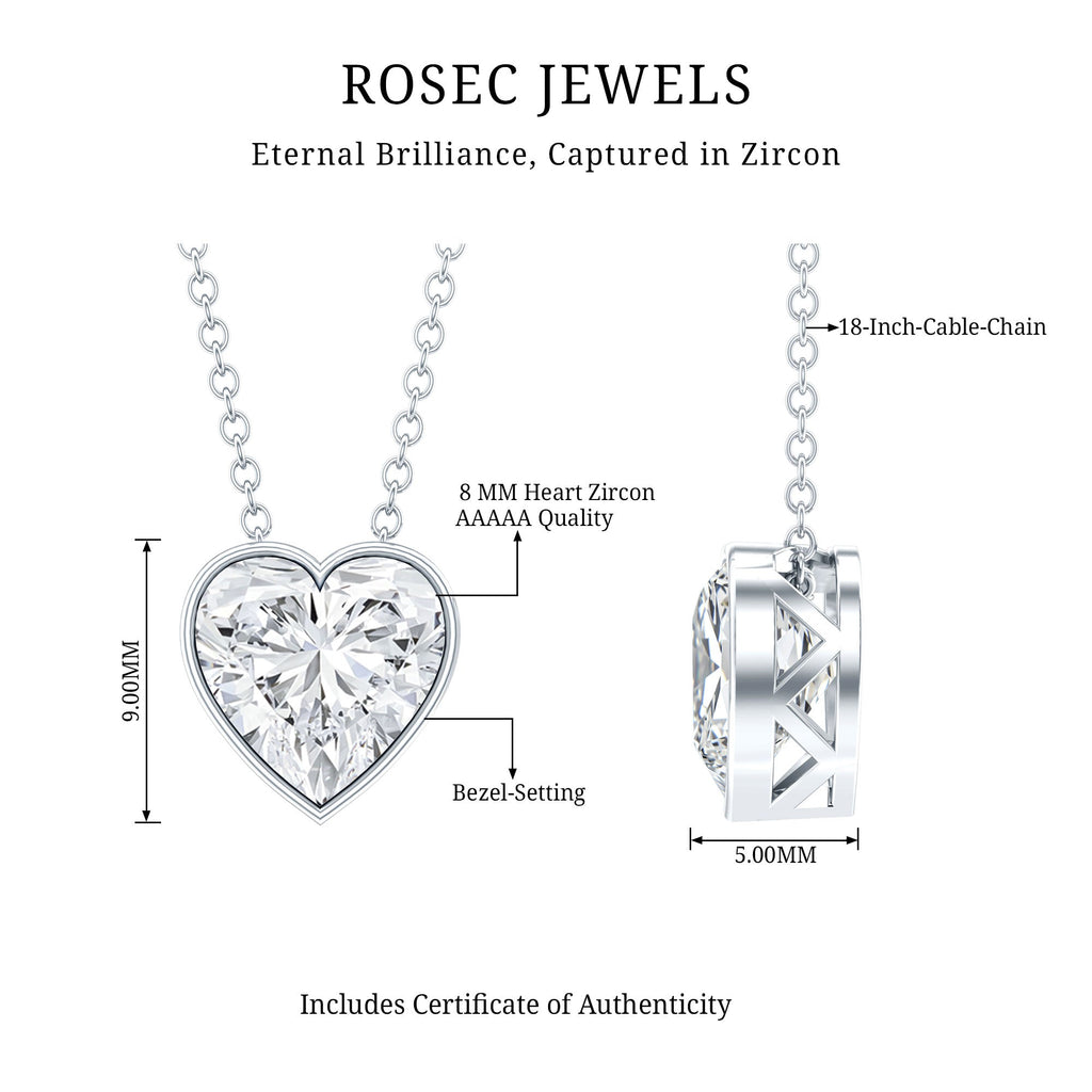 Bezel Set 2 Carat Cubic Zirconia Heart Pendant Necklace with Chain