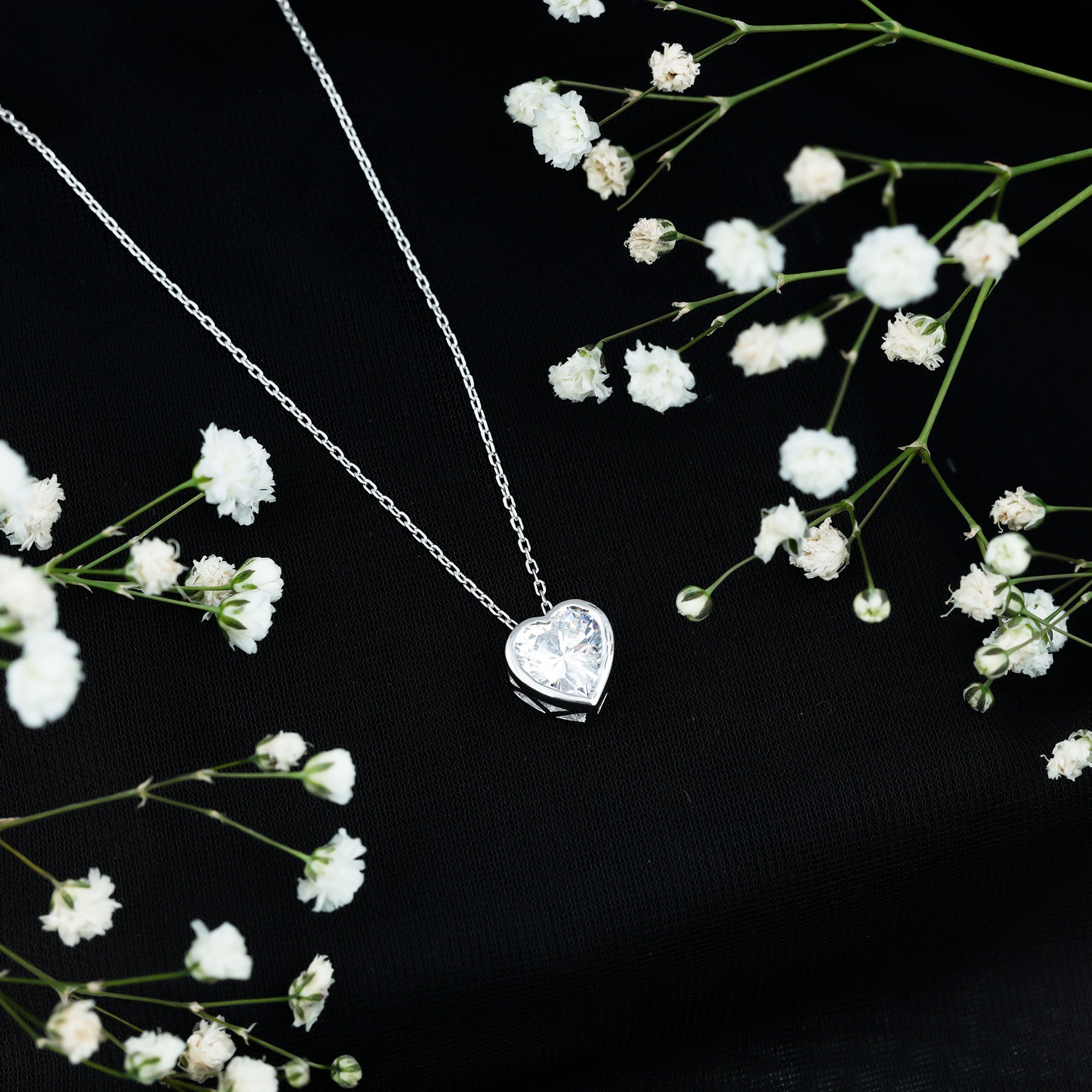 Bezel Set 2 Carat Cubic Zirconia Heart Pendant Necklace with Chain