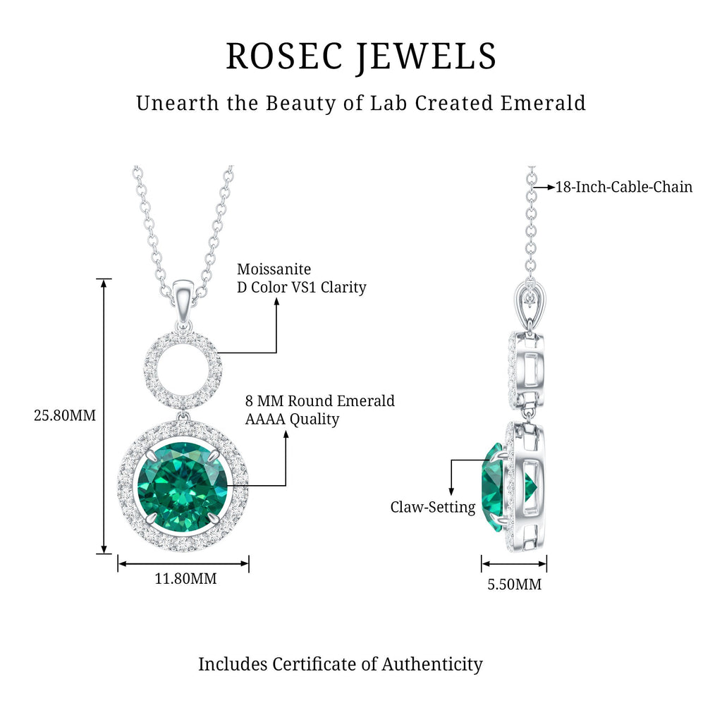 Lab Grown Emerald and Moissanite Halo Pendant Necklace