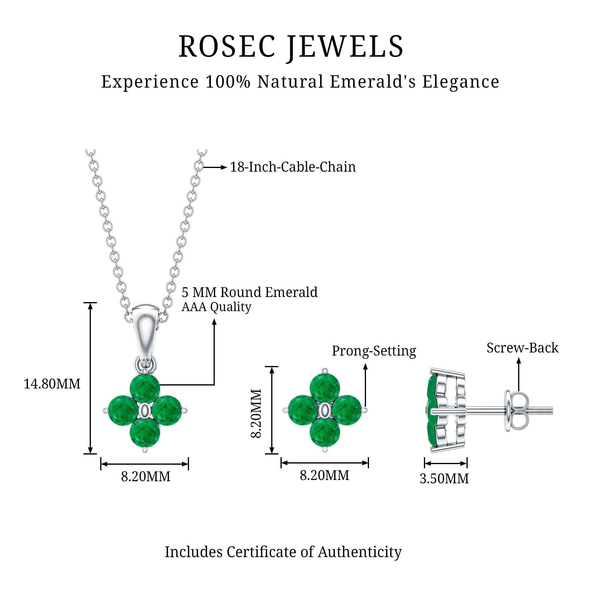 Natural Emerald Clover Jewelry Set for Women
