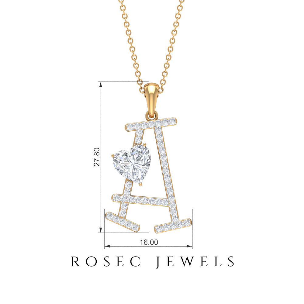 Initial A Pendant Necklace with Cubic Zirconia