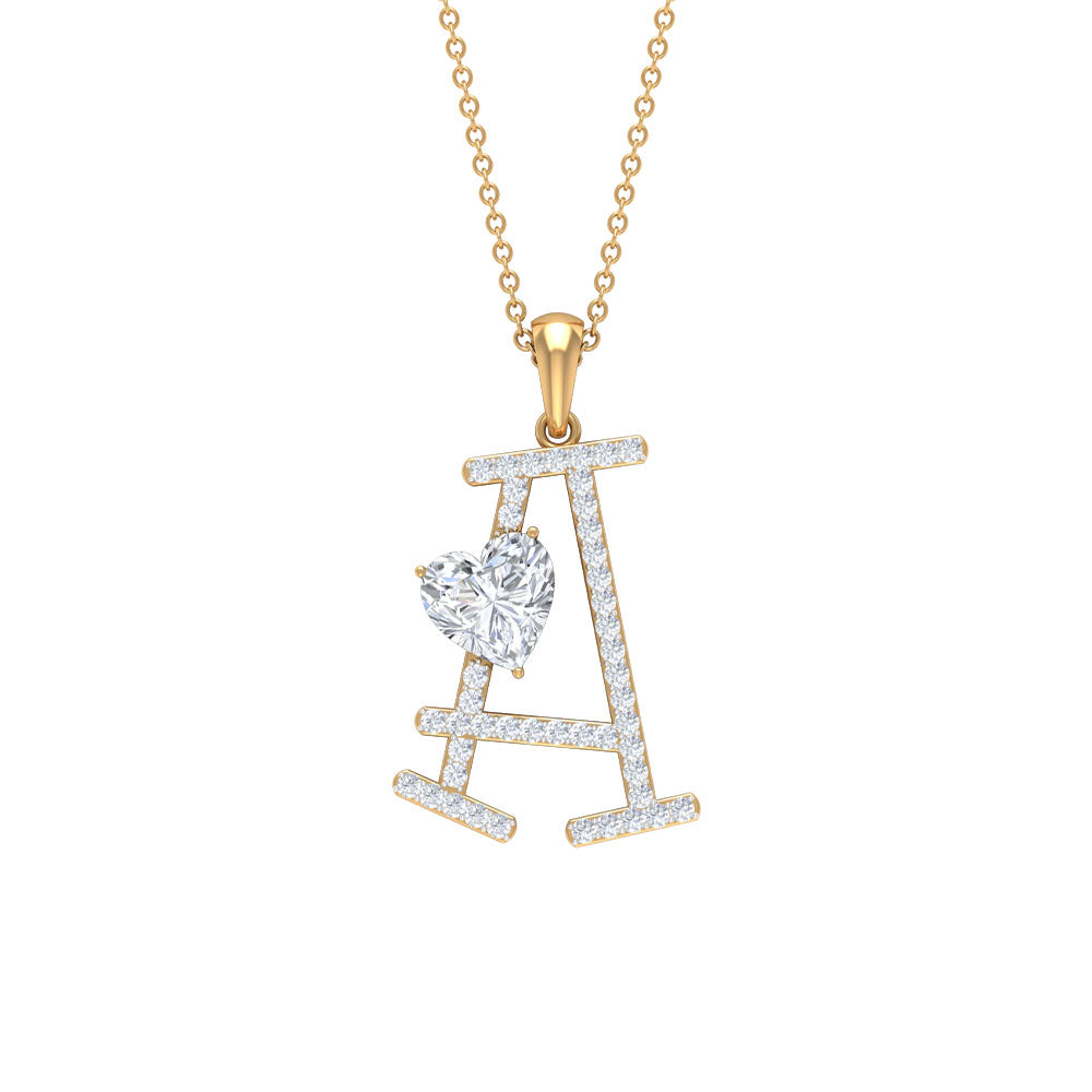 Initial A Pendant Necklace with Cubic Zirconia