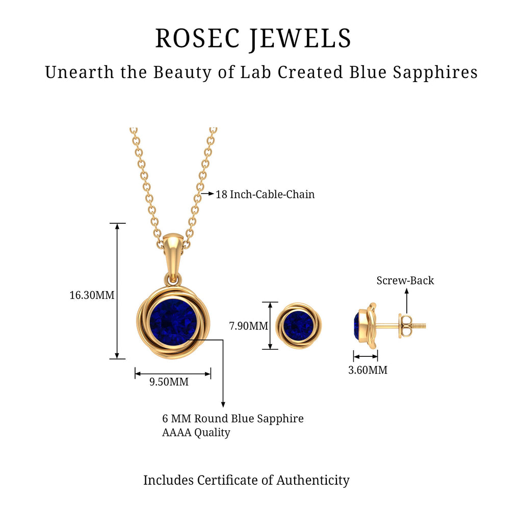 Solitaire Lab Created Blue Sapphire Swirl Jewelry Set with Certificate