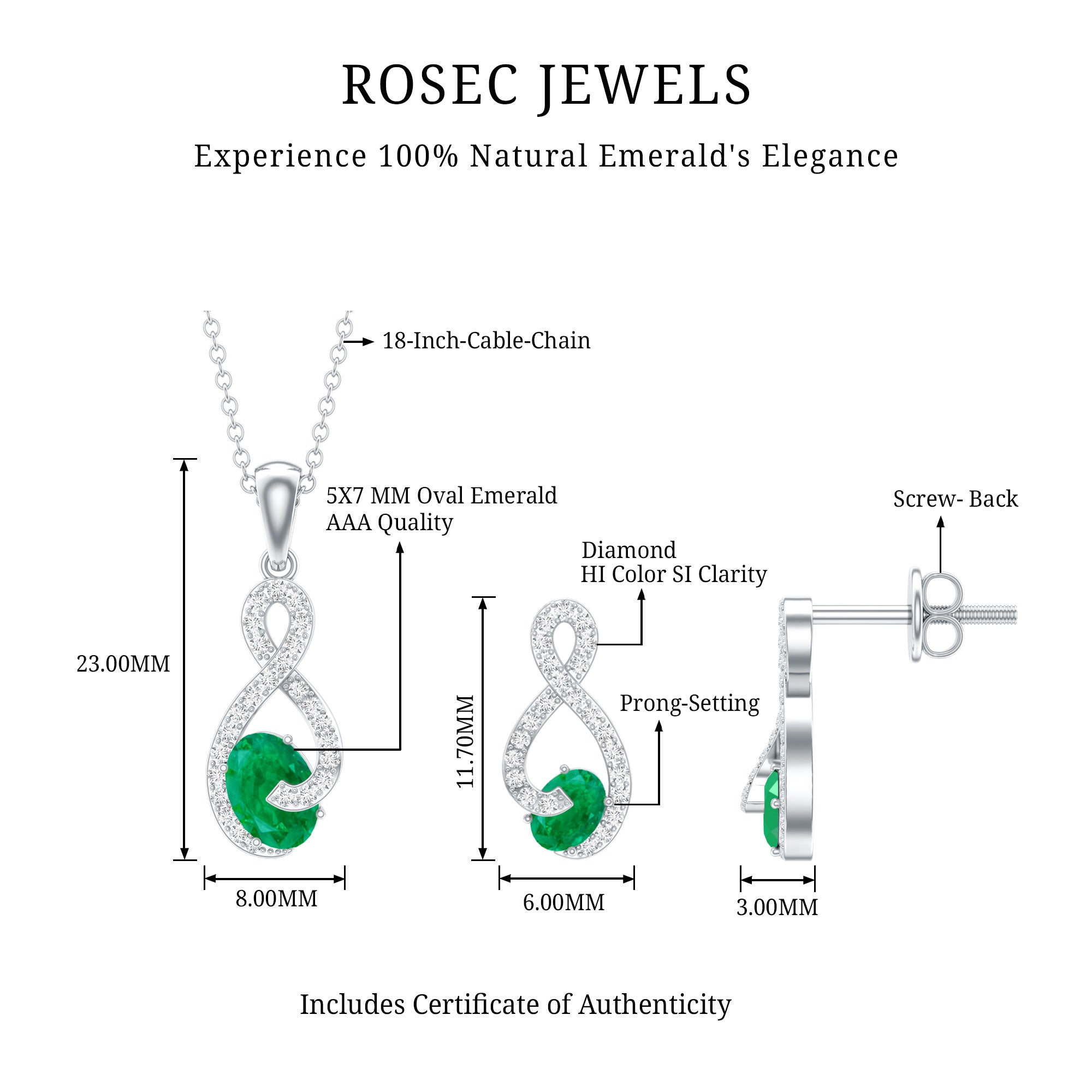 Natural Emerald and Diamond Wedding Jewelry Set