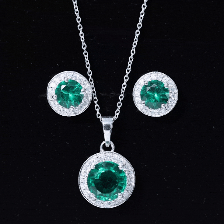 Certified 3.5 Carat Lab Grown Emerald Wedding Necklace and Earrings