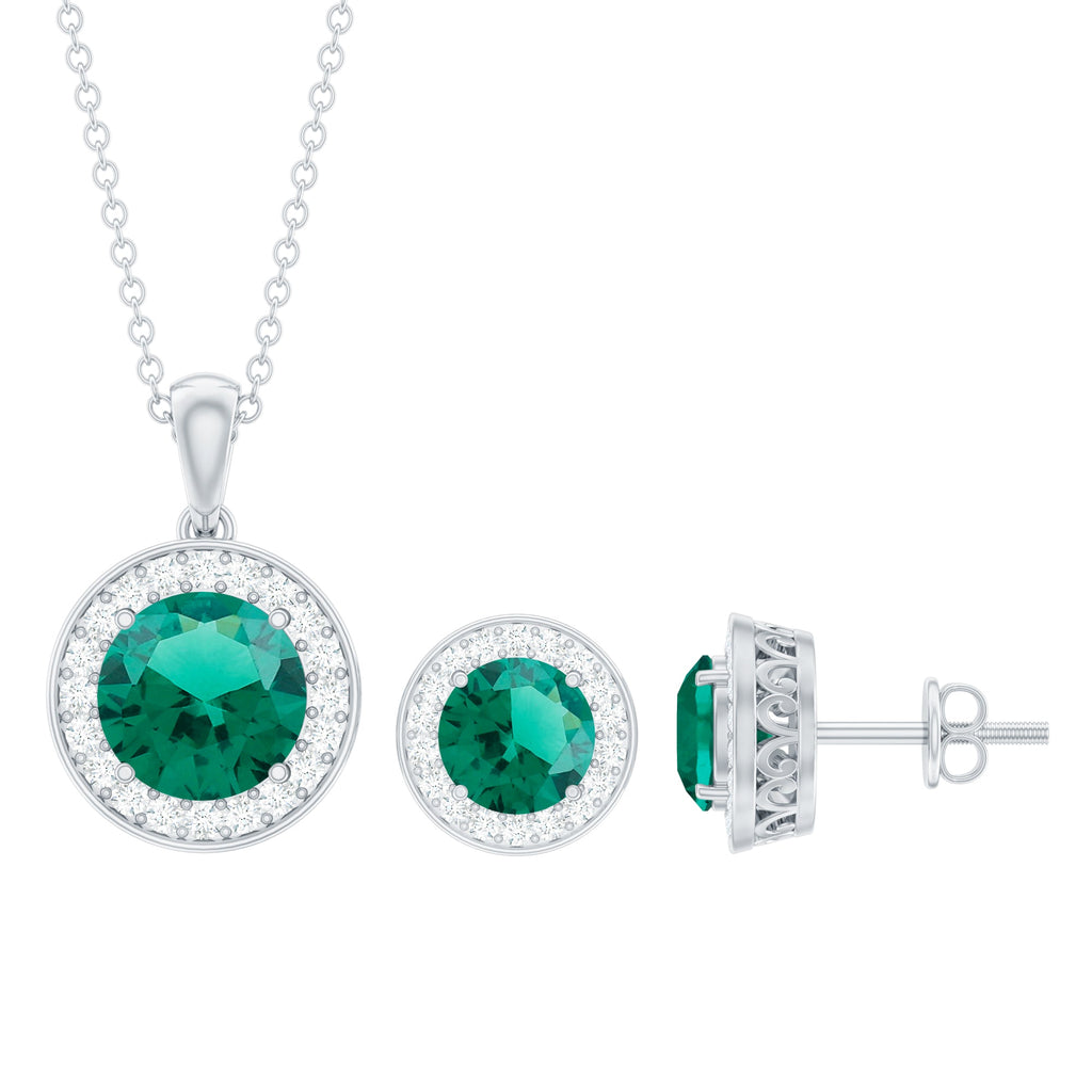 Certified 3.5 Carat Lab Grown Emerald Wedding Necklace and Earrings