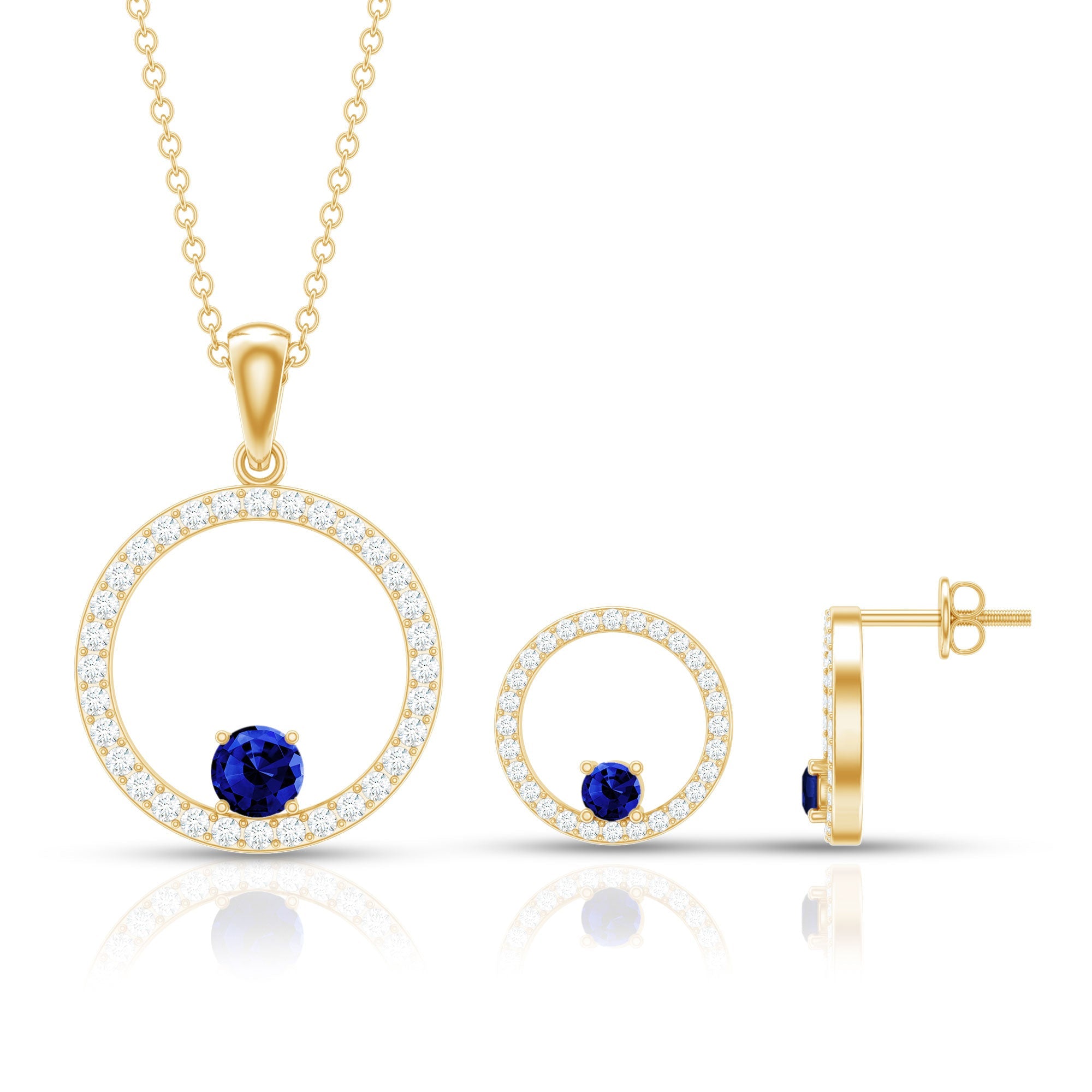 Lab Created Blue Sapphire and Moissanite Eternity Jewelry Set