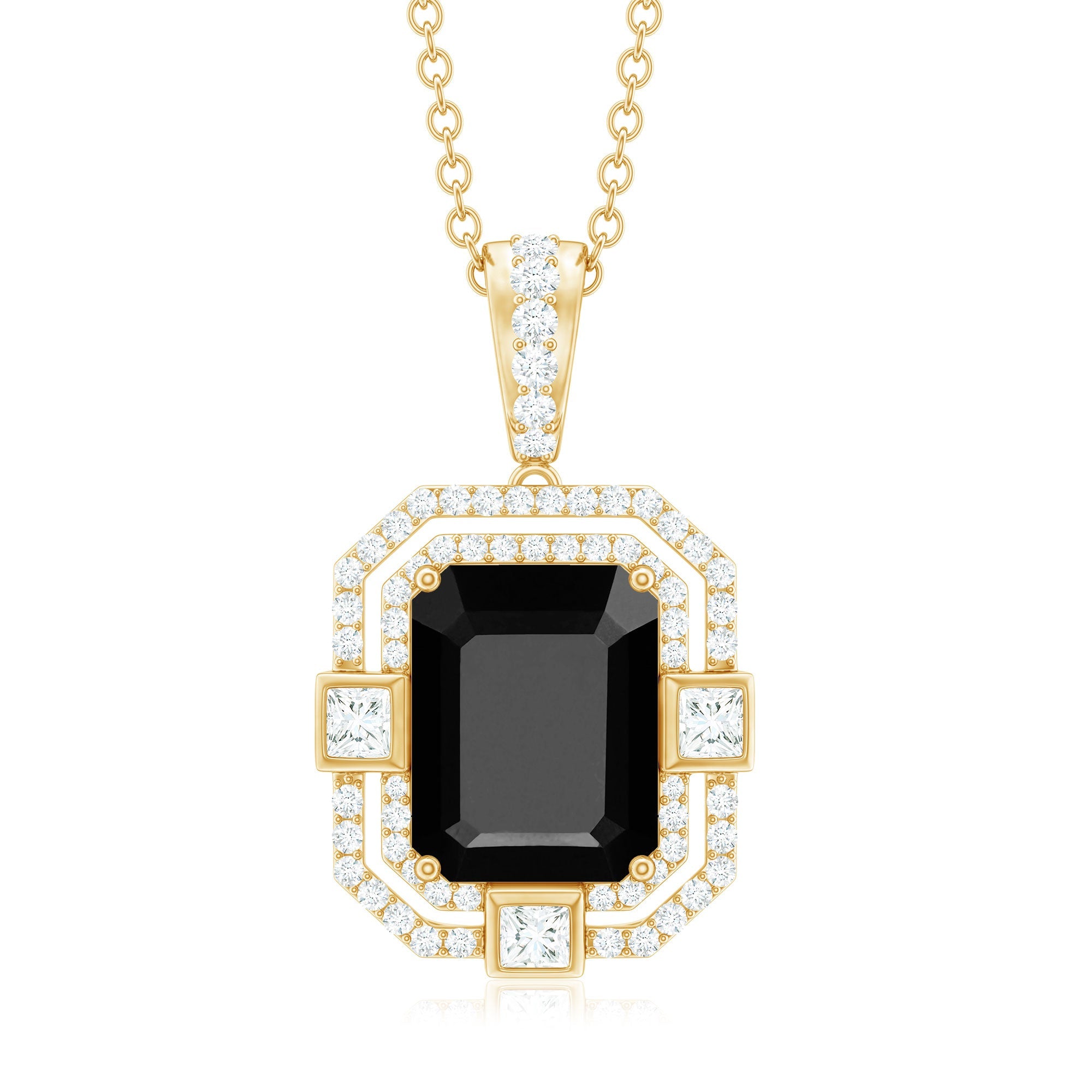 Black Spinel Vintage Inspired Pendant Necklace With Diamond Accent