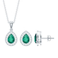 2 Carat Pear Shaped Lab Created Emerald and Diamond Teardrop Jewelry Set