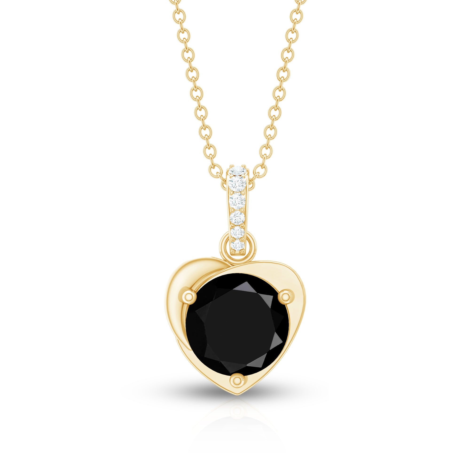 2 Carat Round Lab Created Black and White Diamond Solitaire Heart Necklace