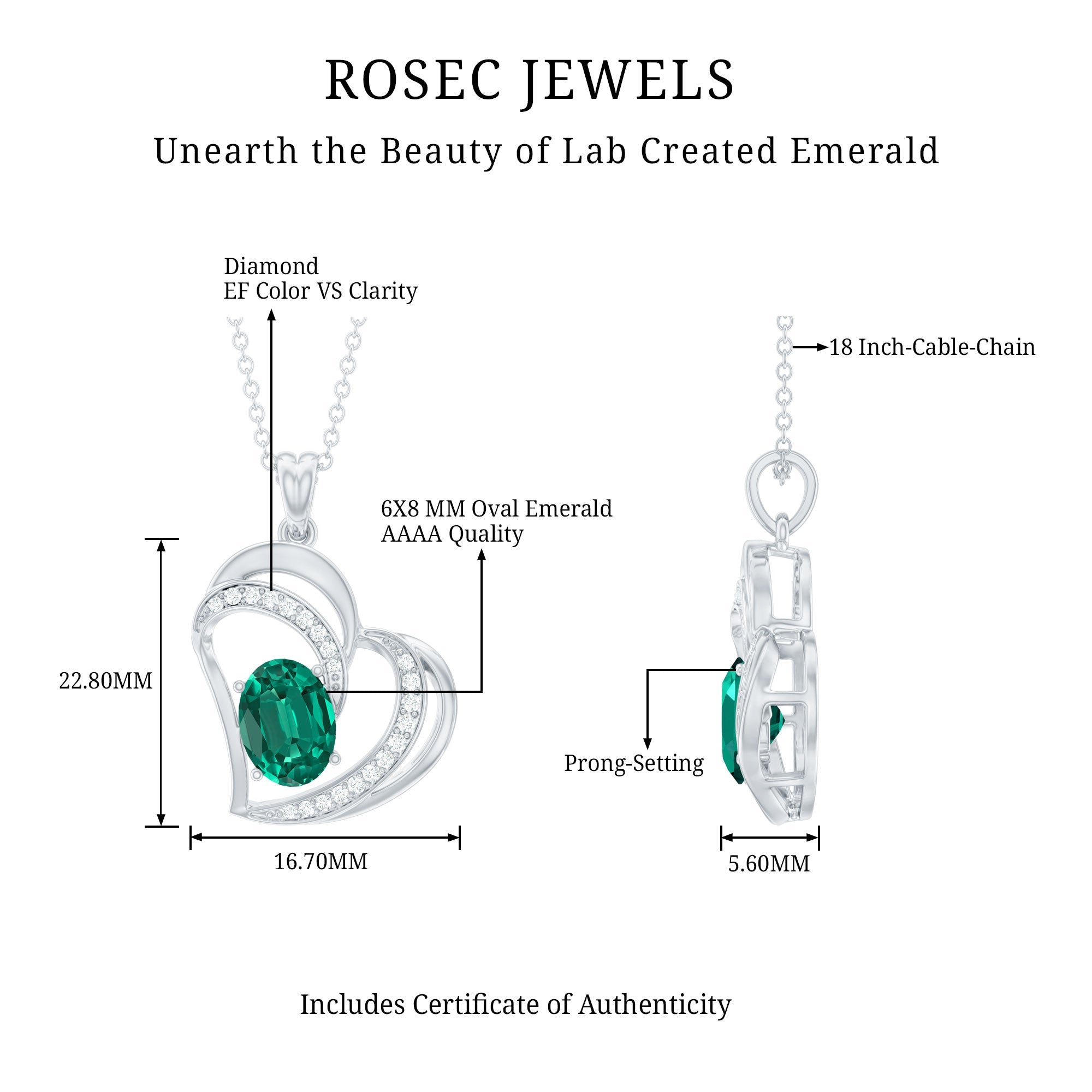 Lab Grown Emerald Heart Pendant Necklace with Diamonds
