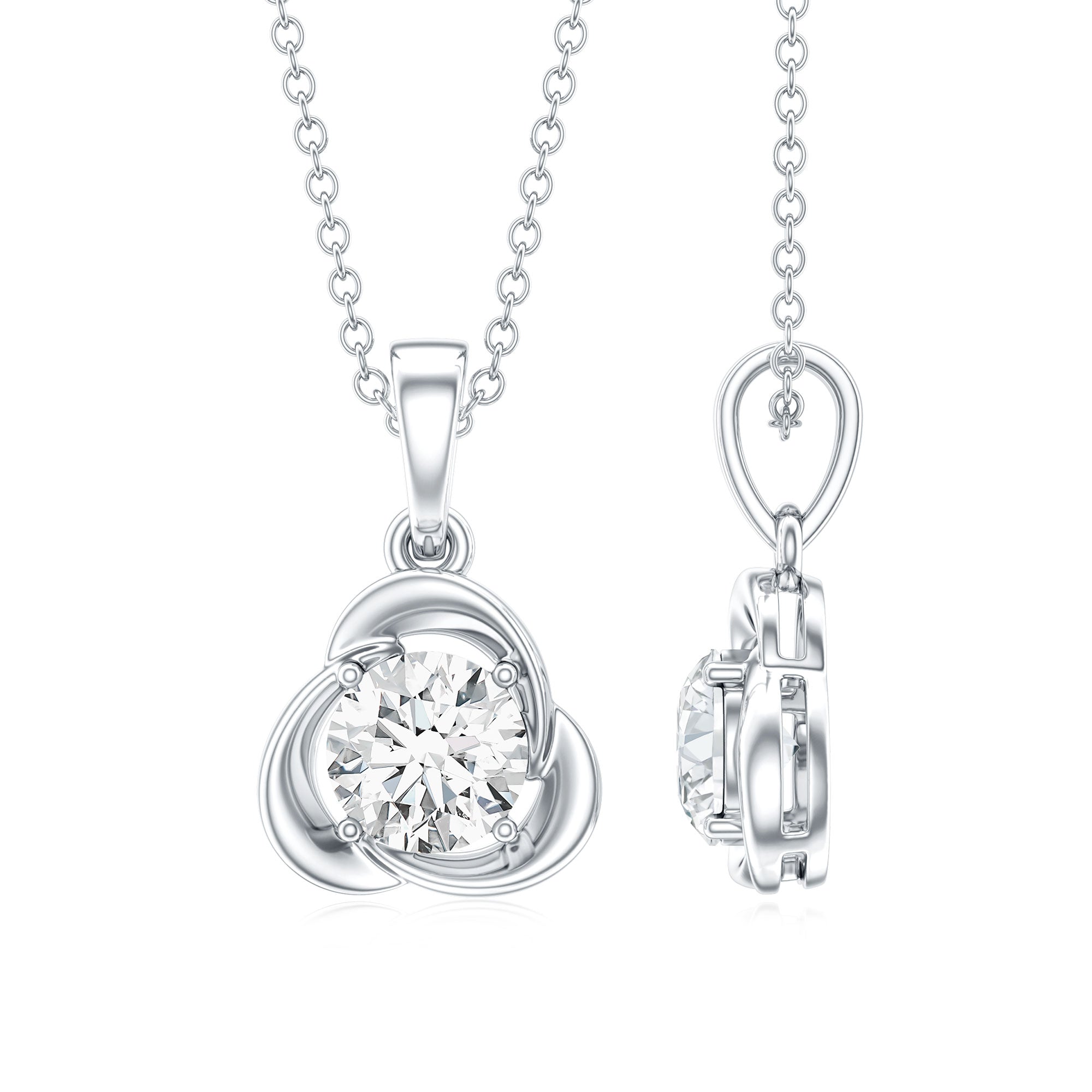 Round Shape Lab Grown Diamond Solitaire Flower Pendant