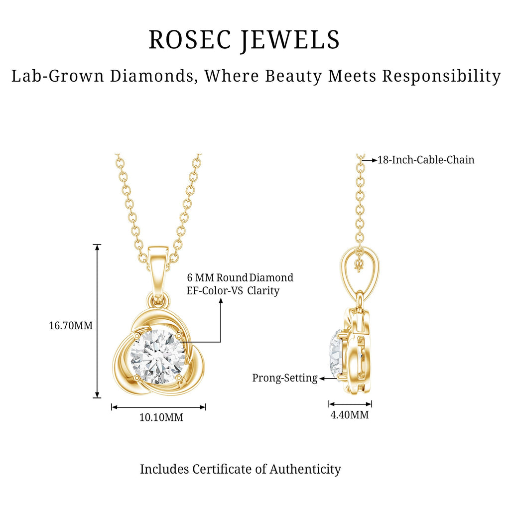 Round Shape Lab Grown Diamond Solitaire Flower Pendant