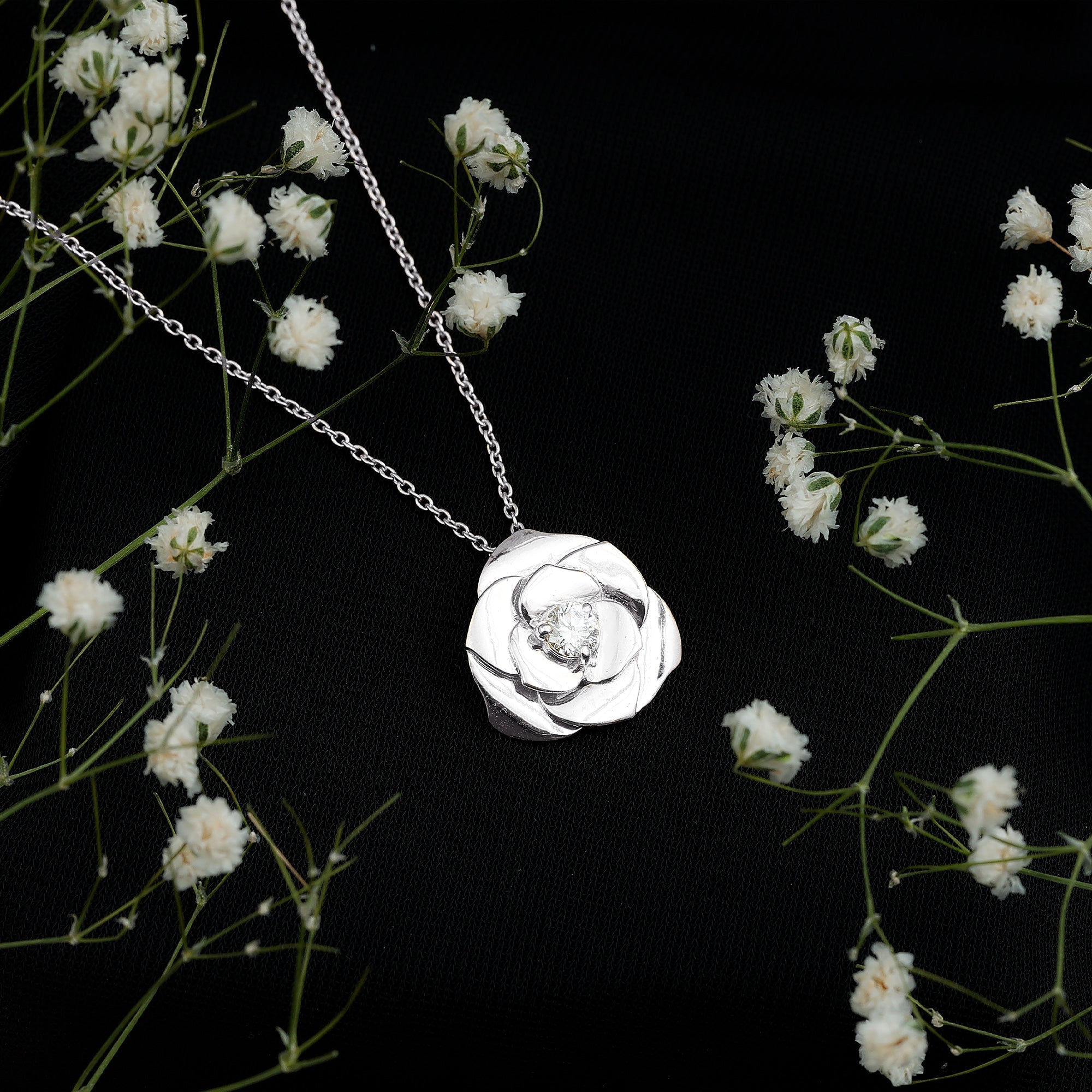 Certified Lab Grown Diamond Rose Pendant Necklace