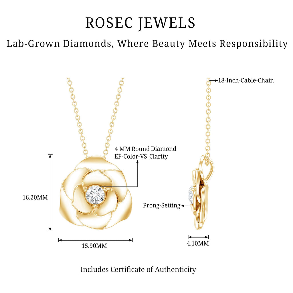 Certified Lab Grown Diamond Rose Pendant Necklace