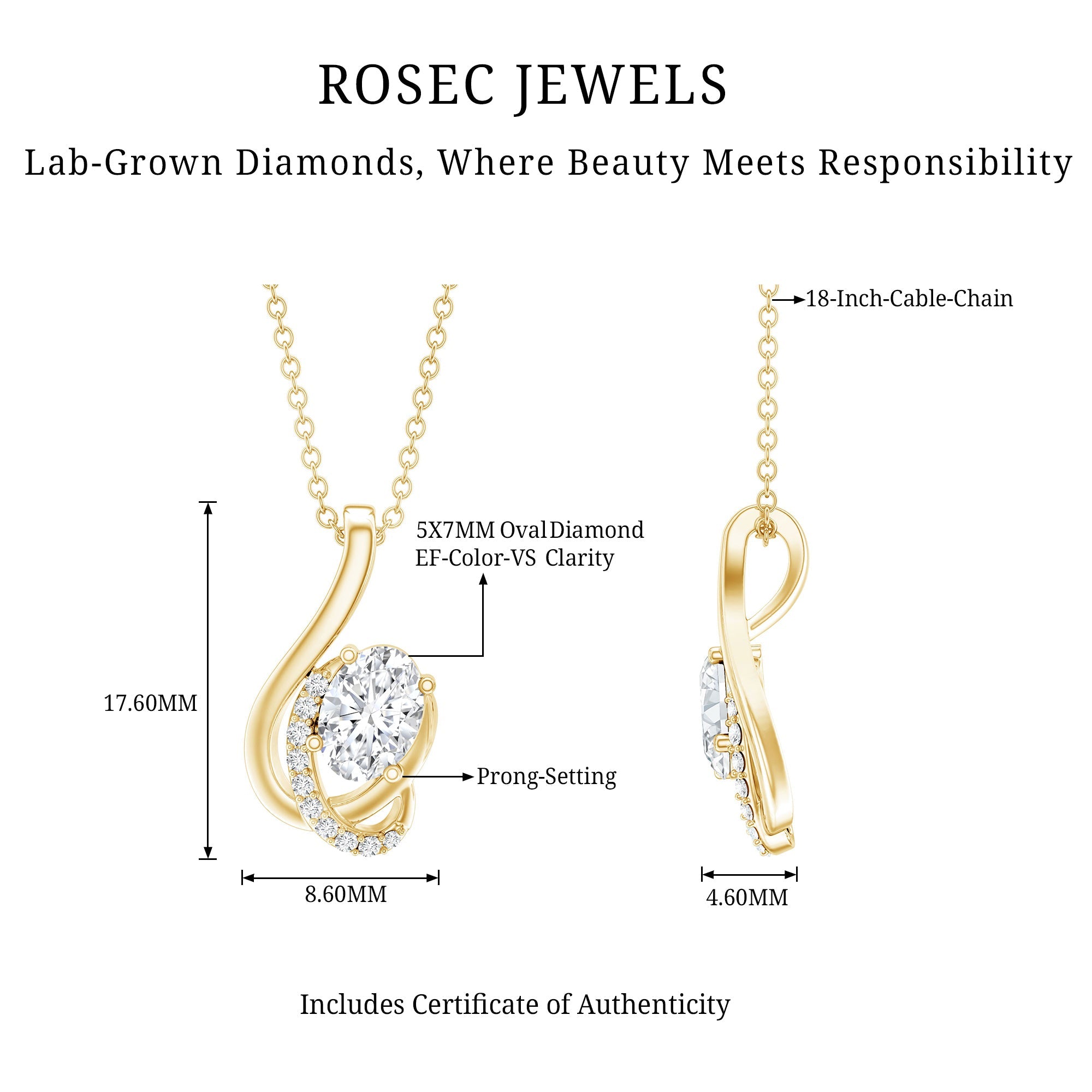 Certified Oval Shape Lab Grown Diamond Designer Necklace