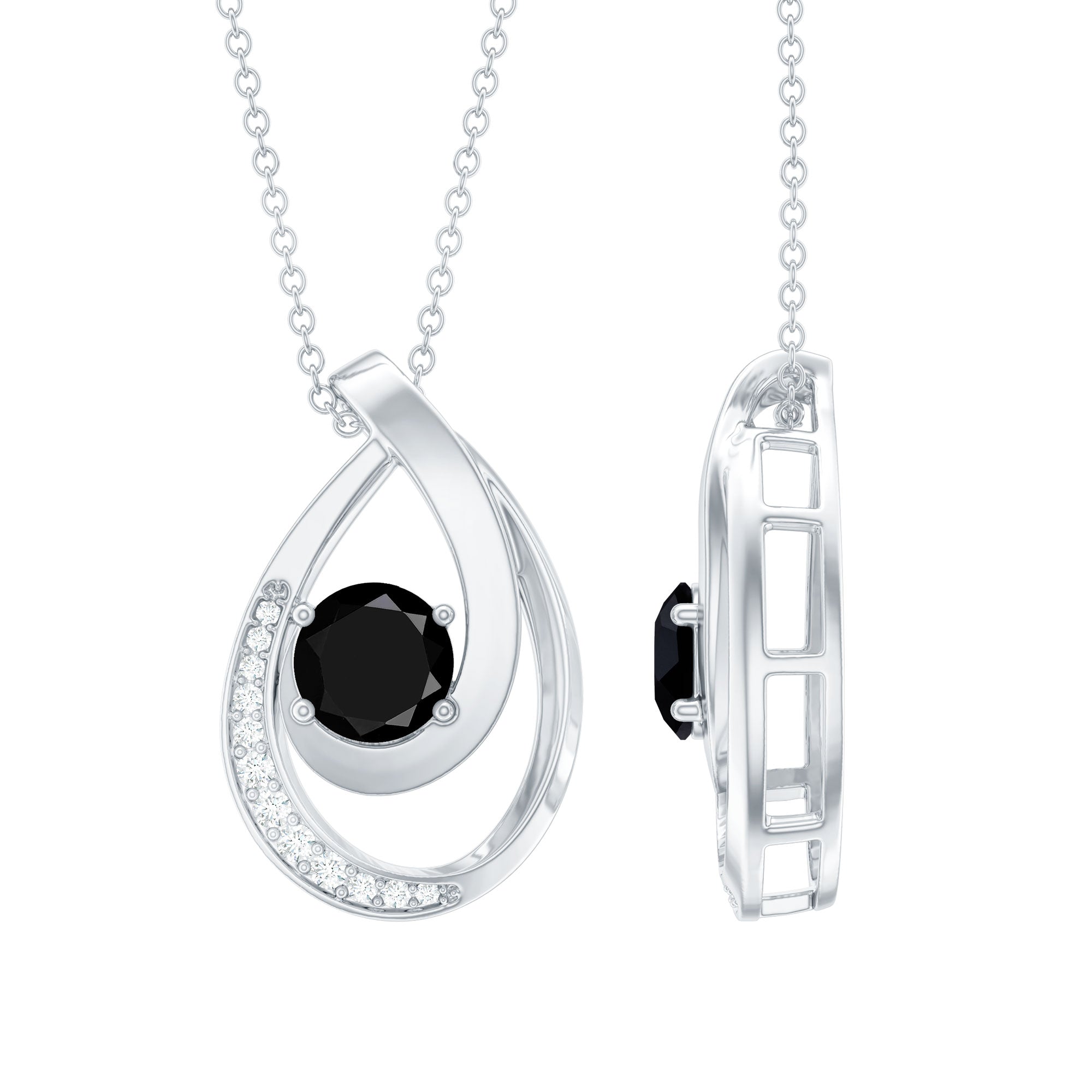 Certified Lab Grown Black and White Diamond Teardrop Necklace
