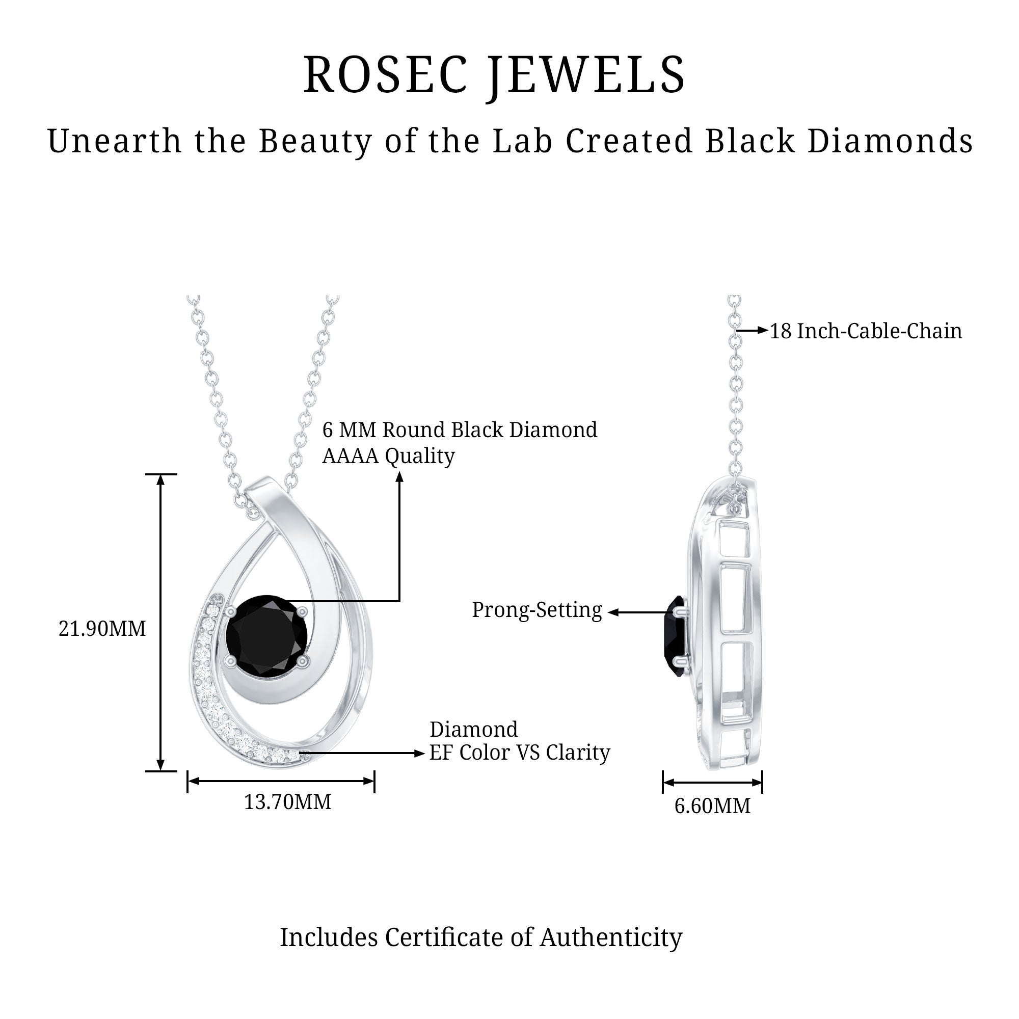 Certified Lab Grown Black and White Diamond Teardrop Necklace