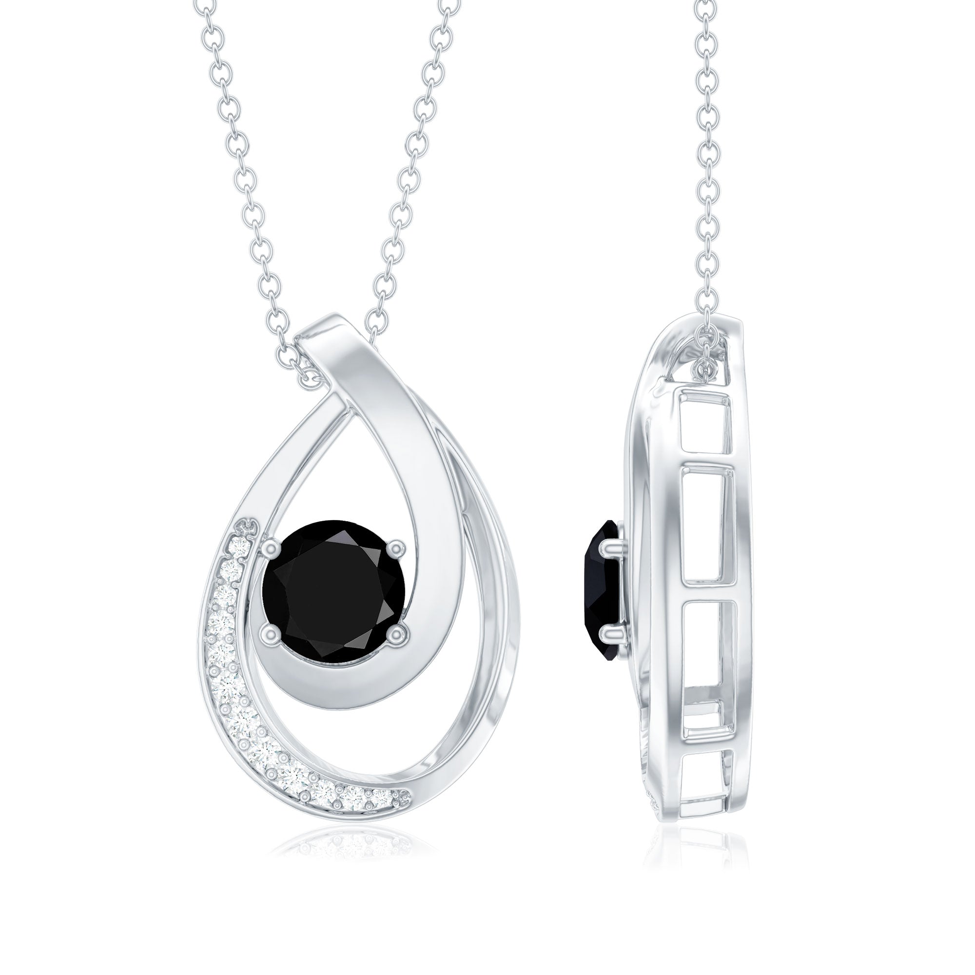Certified Lab Grown Black and White Diamond Teardrop Necklace