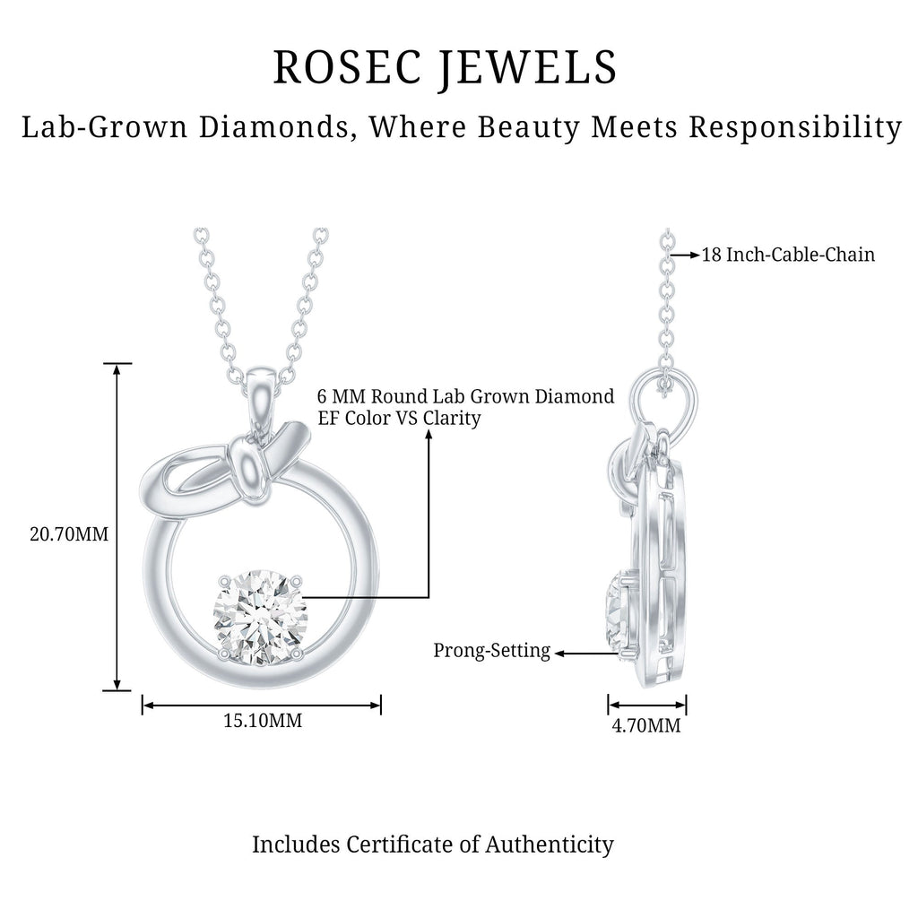 Round Lab Grown Diamond Open Circle Necklace with Bow