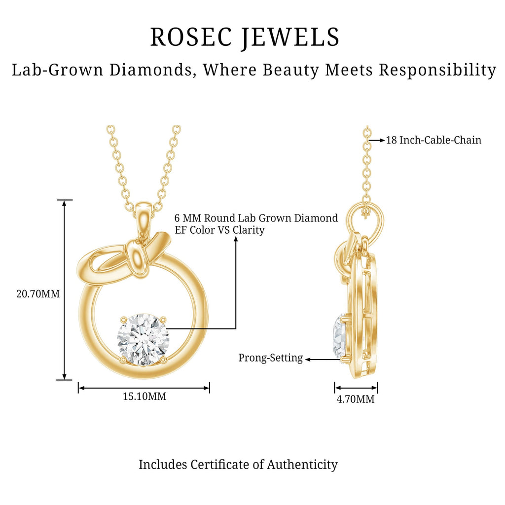 Round Lab Grown Diamond Open Circle Necklace with Bow