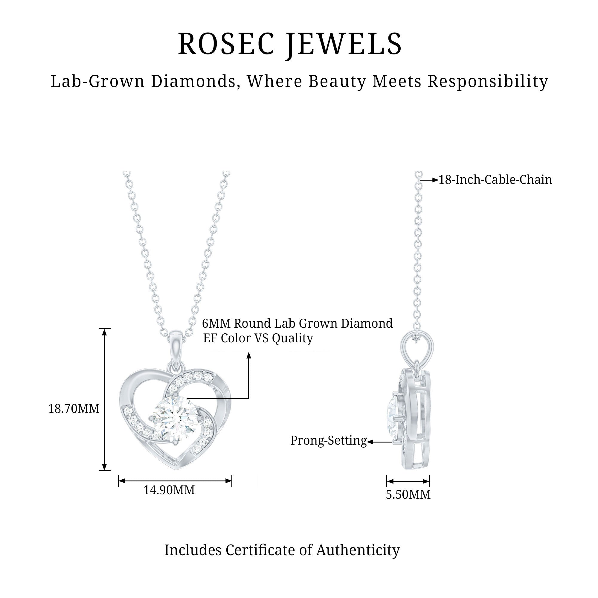 Certified Lab Grown Diamond Solitaire Heart Pendant