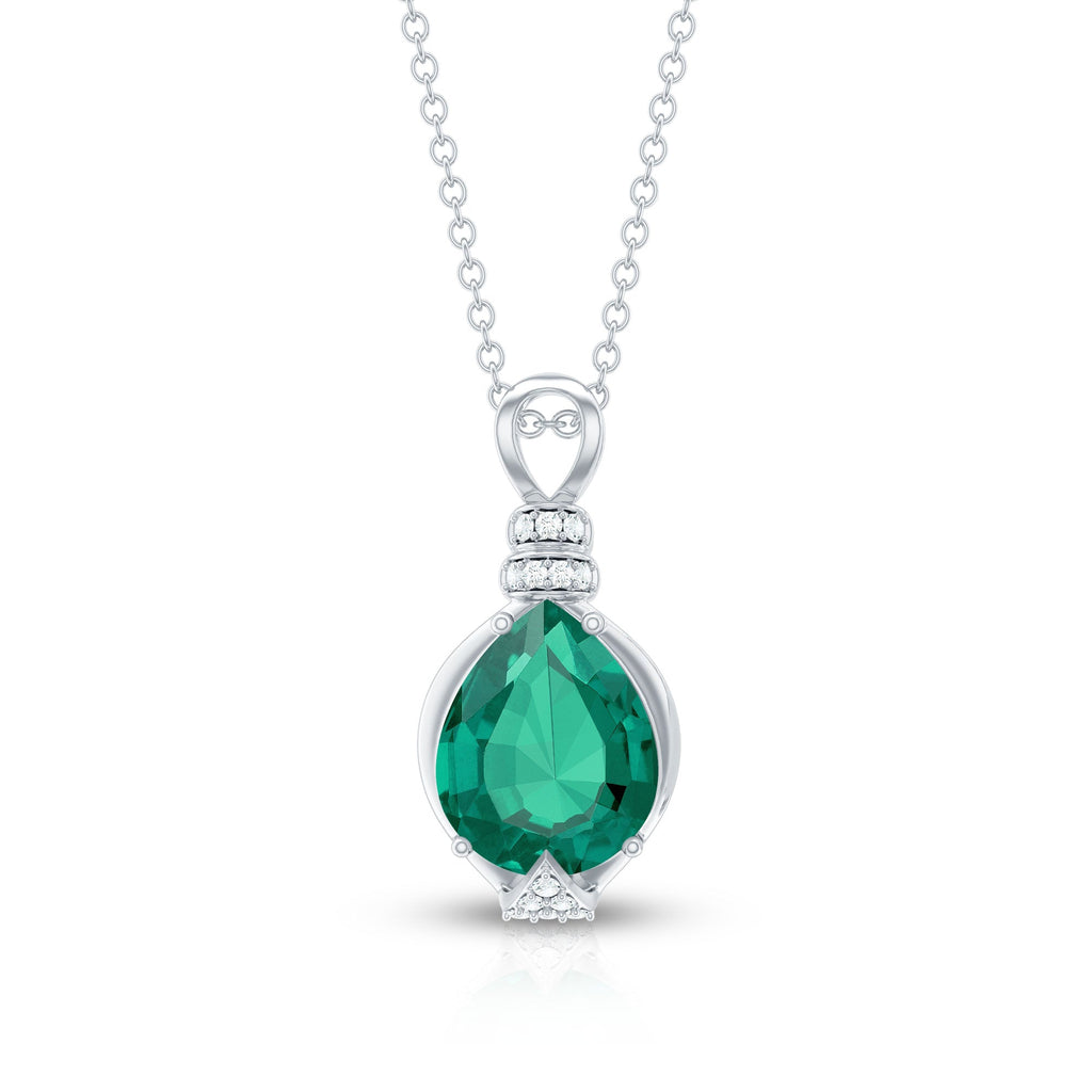 Pear Shape Lab Grown Emerald Solitaire Pendant Necklace