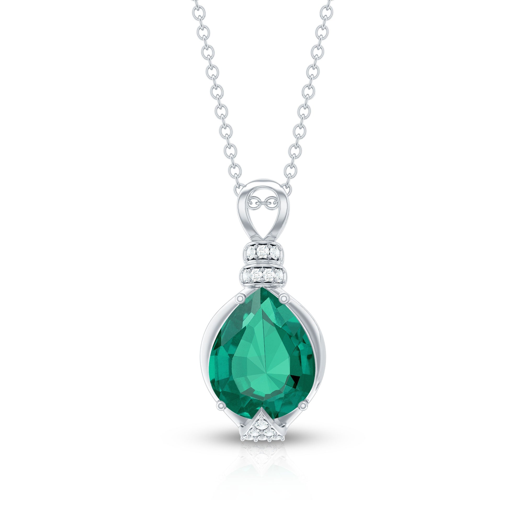 Pear Shape Lab Grown Emerald Solitaire Pendant Necklace
