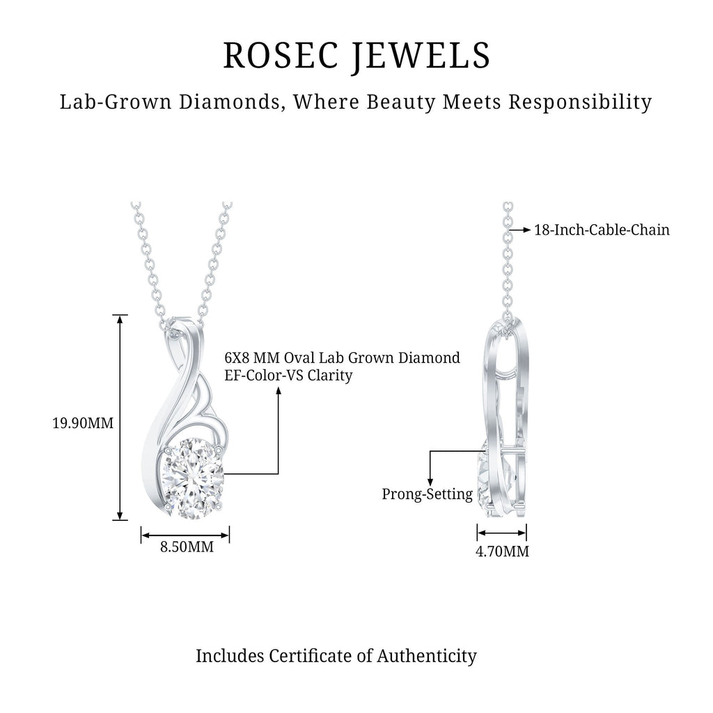 Certified Oval Lab Grown Diamond Solitaire Pendant Necklace