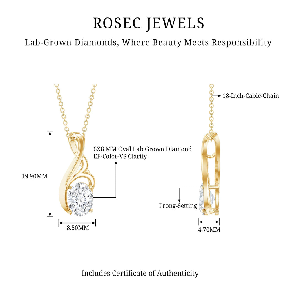 Certified Oval Lab Grown Diamond Solitaire Pendant Necklace