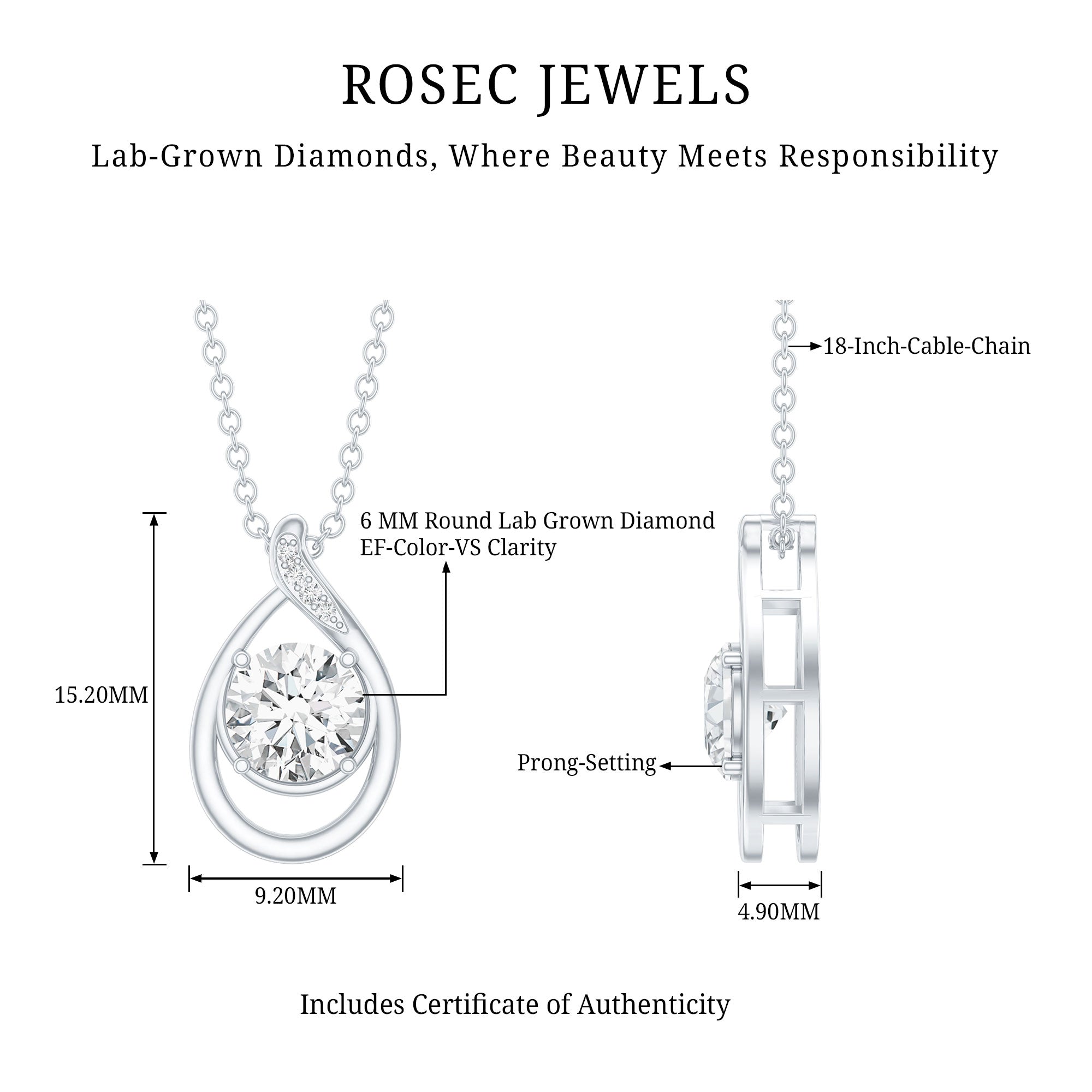 Lab Grown Diamond Teardrop Pendant Necklace