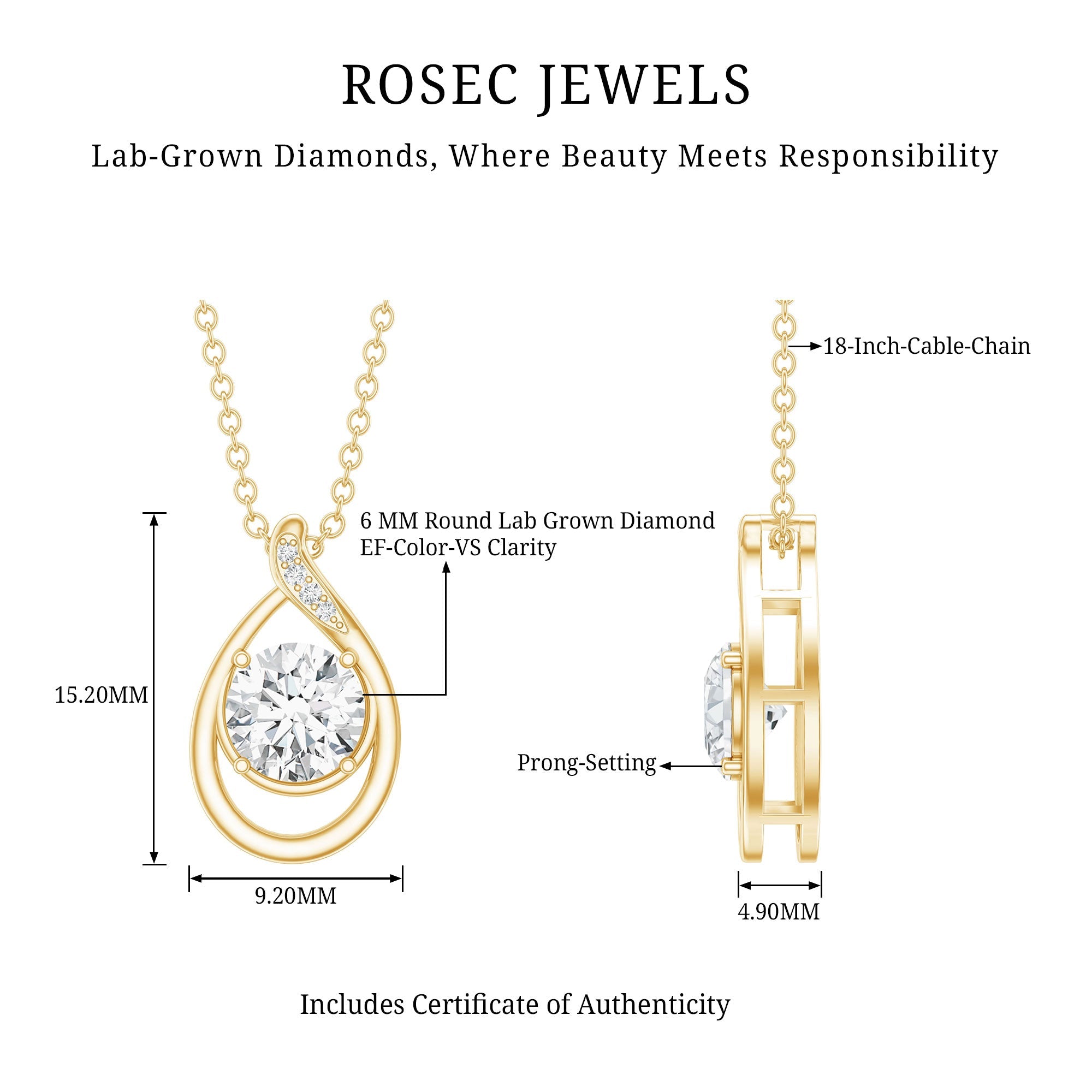 Lab Grown Diamond Teardrop Pendant Necklace