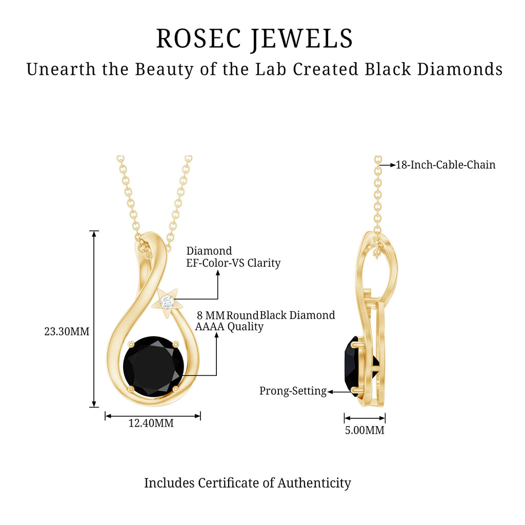 Womens Lab Grown Black and White Diamond Solitaire Star Drop Necklace