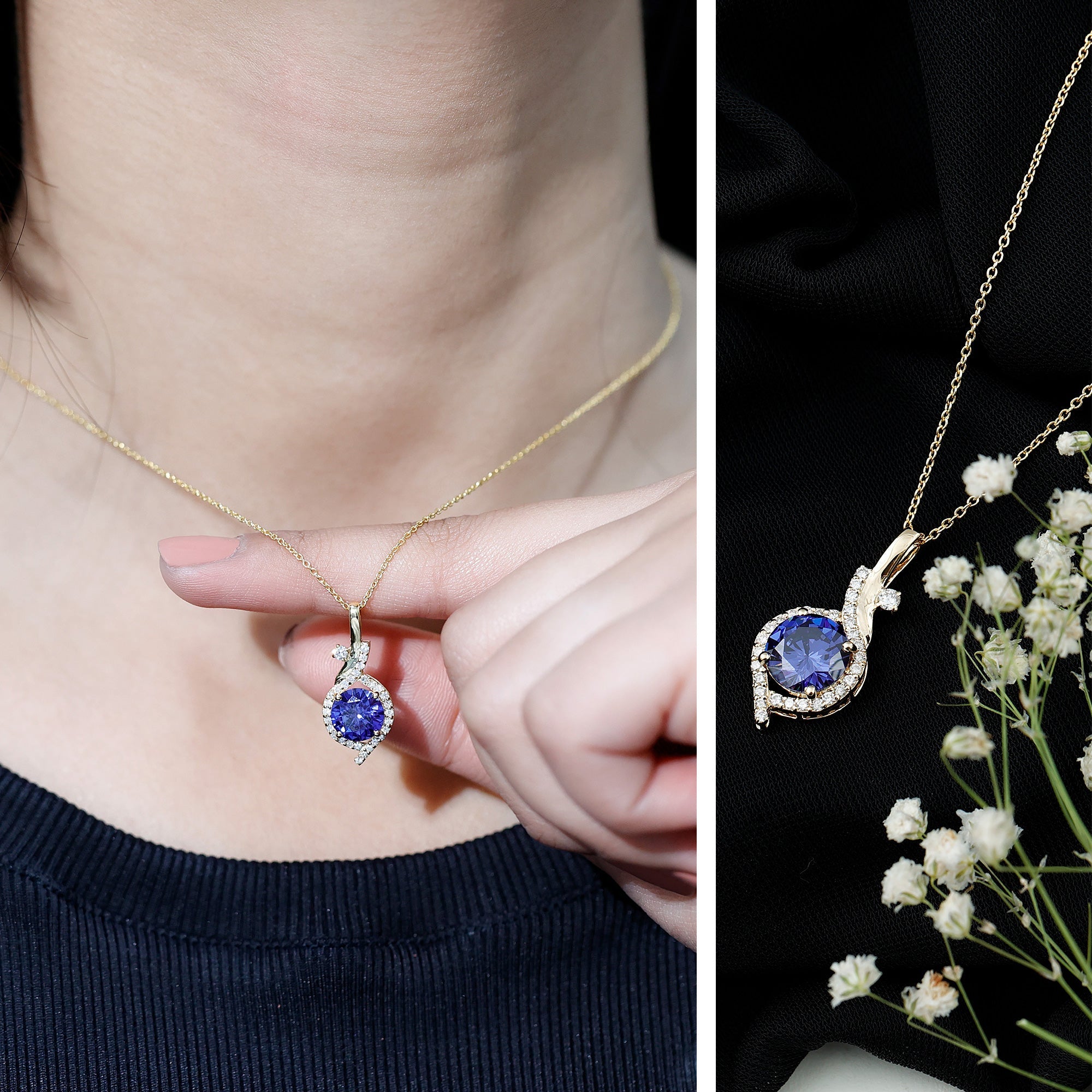 Certified Lab Grown Blue Sapphire Pendant Necklace With Diamonds