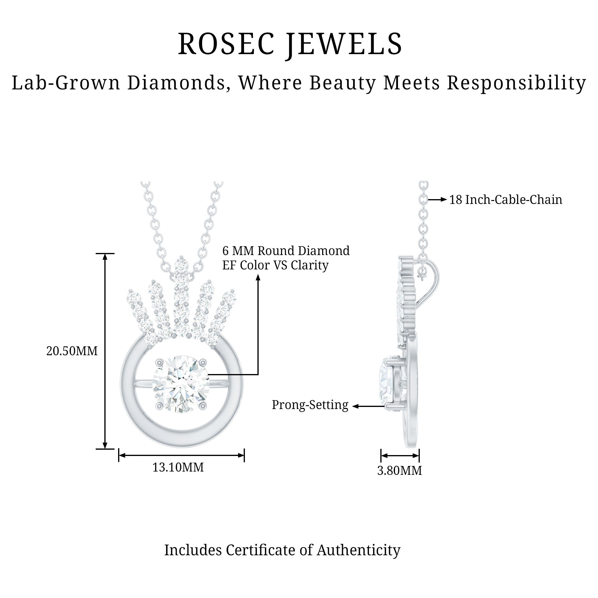 Designer Lab Grown Diamond Crown Necklace