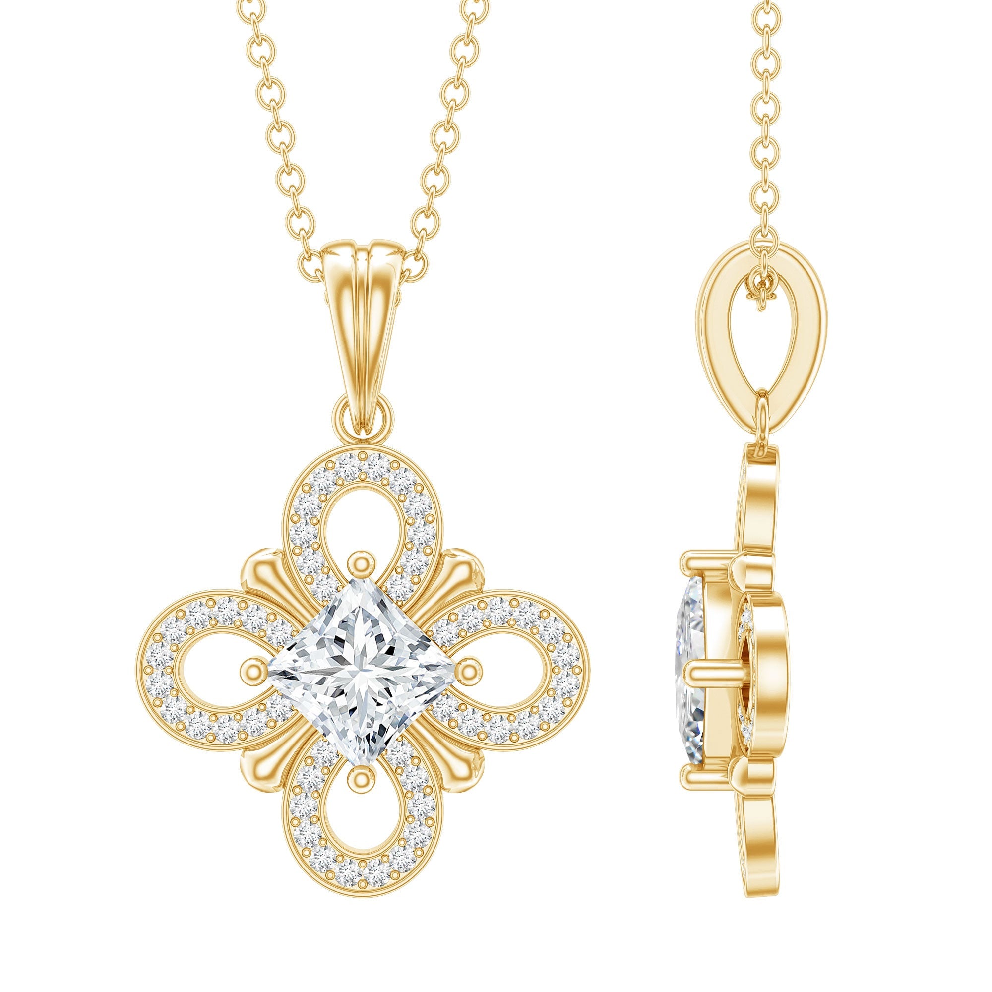 Lab Grown Diamond Vintage Inspired Pendant Necklace