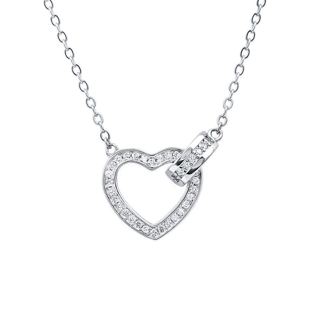 Certified Cubic Zirconia Heart Shaped Necklace In Silver