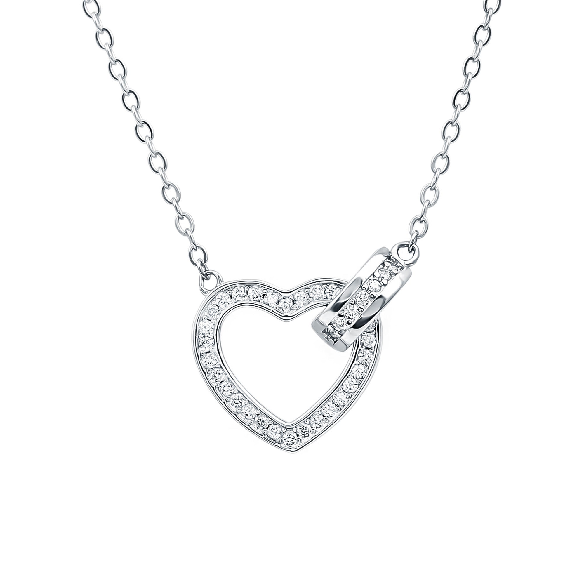 Certified Cubic Zirconia Heart Shaped Necklace In Silver