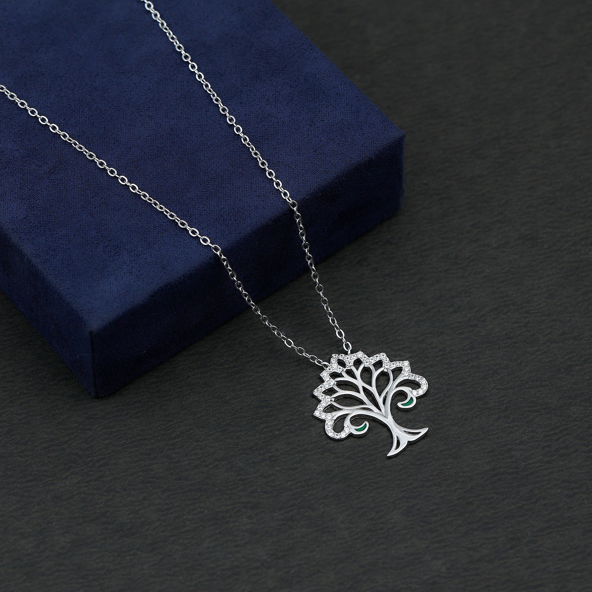 Certified Cubic Zirconia Tree of Life Necklace in Sterling Silver