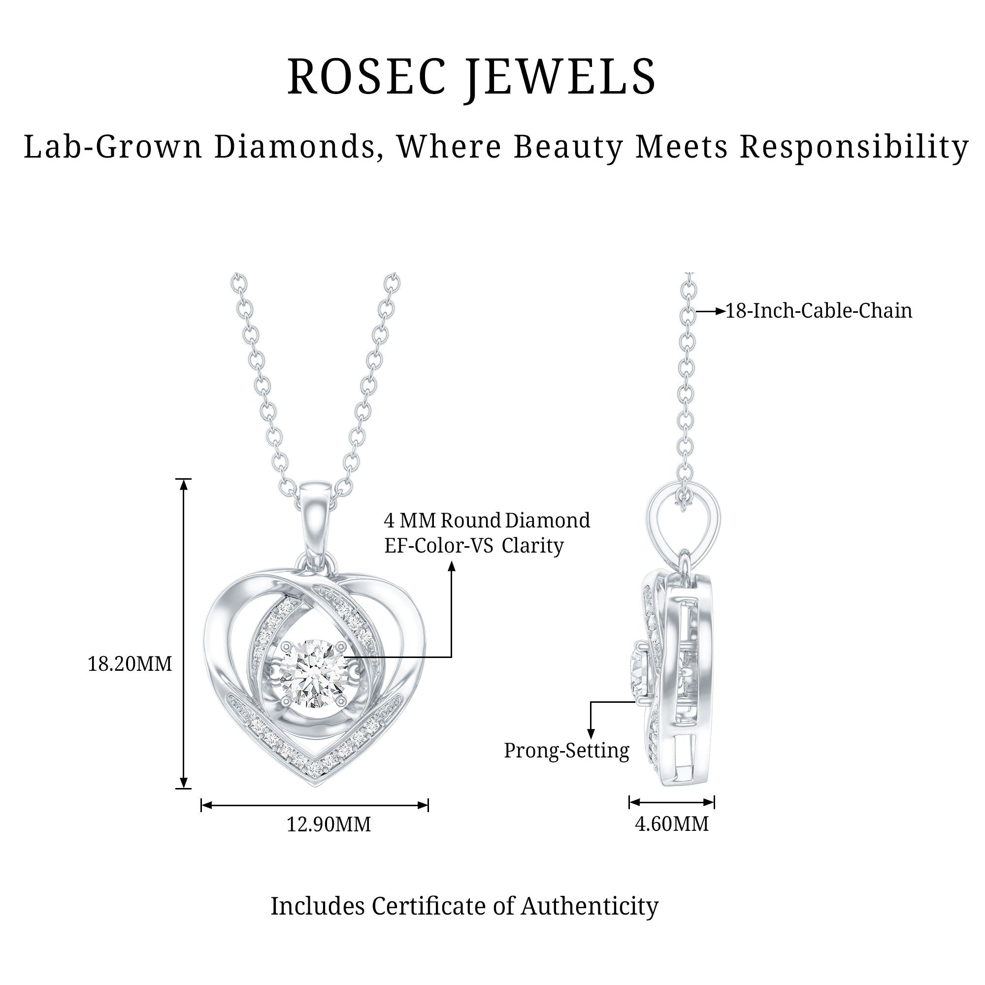 Certified Lab Grown Diamond Heart Pendant Necklace